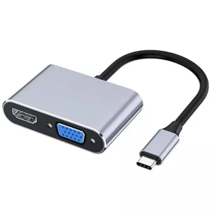 163 - Adaptador Conversor De Vídeo Usb C Para Hdmi E Vga 2x1