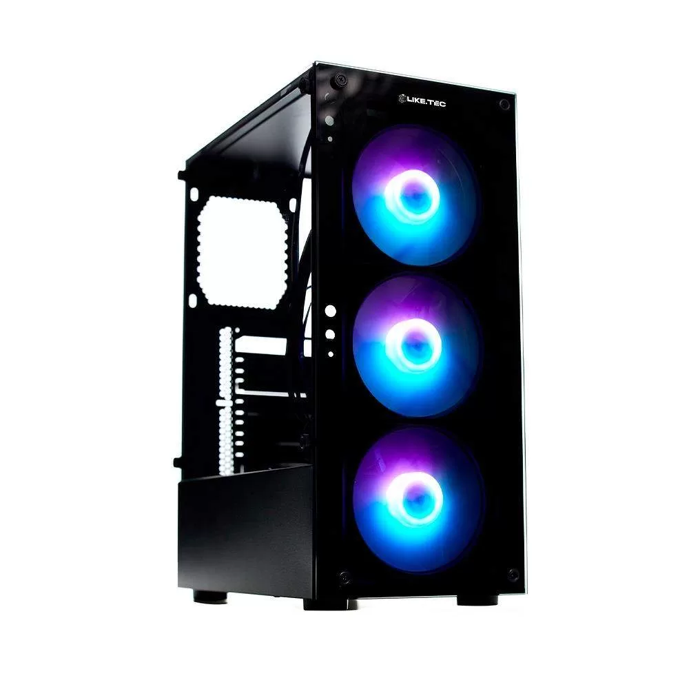 042 - Gabinete Gamer Liketec Matrix, Mid Tower, RGB, M-ATX, Mini-ATX, ATX, Lateral e Frontal em Vidro Temperado, 3x Cooler Fan RGB, Preto - GL-MATRIX-1 - Imagem 2
