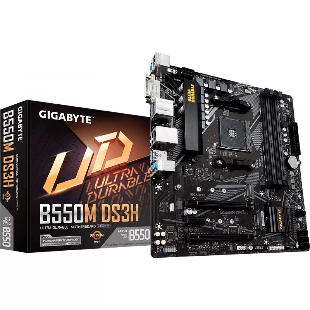 136 - Placa Mãe Gigabyte B550M DS3H, Chipset B550, AMD AM4, mATX, DDR4