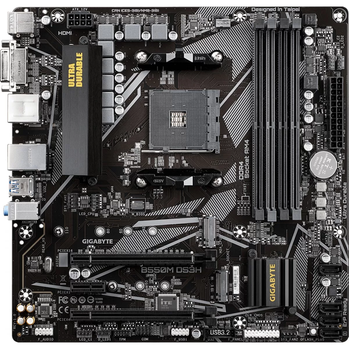 136 - Placa Mãe Gigabyte B550M DS3H, Chipset B550, AMD AM4, mATX, DDR4 - Imagem 3