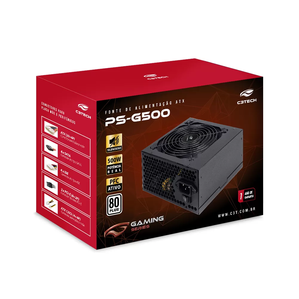 175 - FONTE ATX 500W REAIS 80Plus WHITE PS-G500 S/CABO C3 TECH
