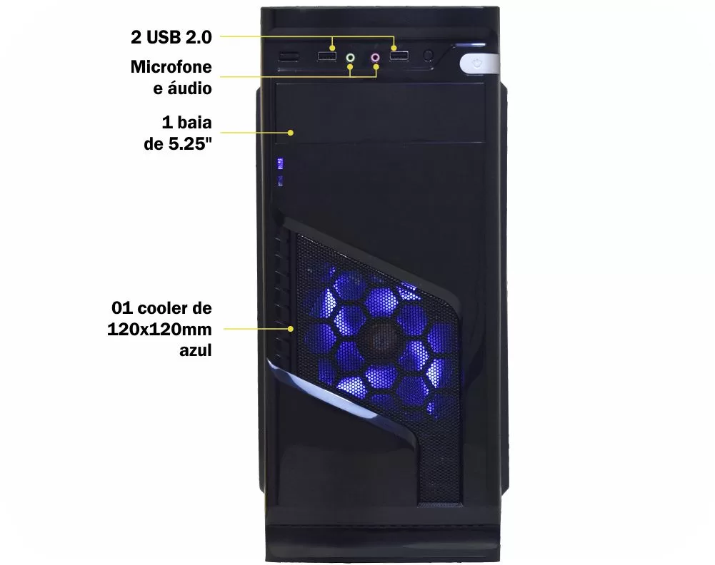 323 - GABINETE GAMING SOLID SNAKE 1 BAIA PRETO LED AZUL CG-02R6 K-MEX - Imagem 2