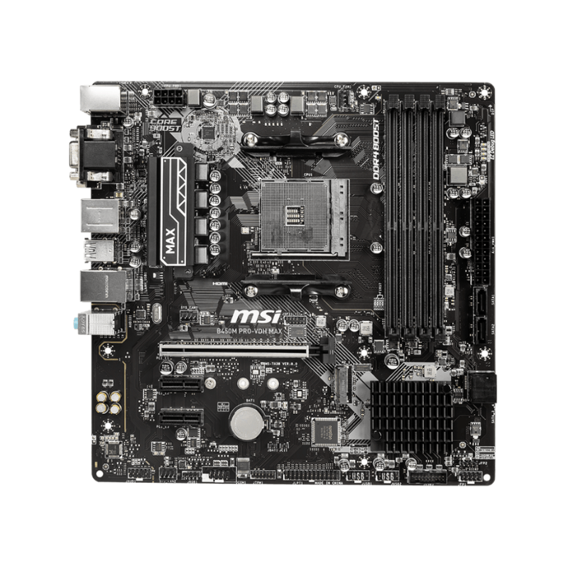 299 - Placa MAE MSI B450M Pro-vdh MAX - AMD Ryzen AM4 - DDR4 - Matx - Vga/hdmi/dvi