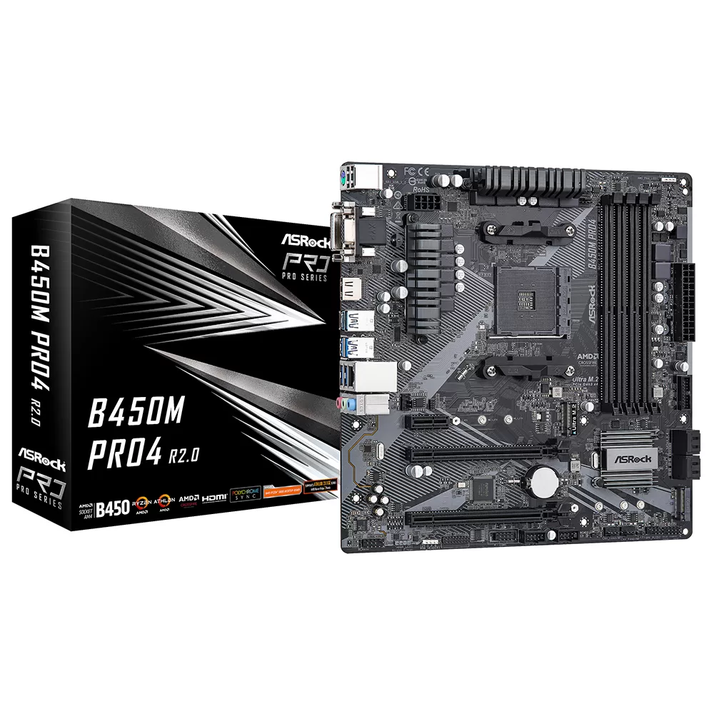 297 - Placa Mãe ASRock B450M Pro4 R2.0 Socket AM4 / VGA / DDR4